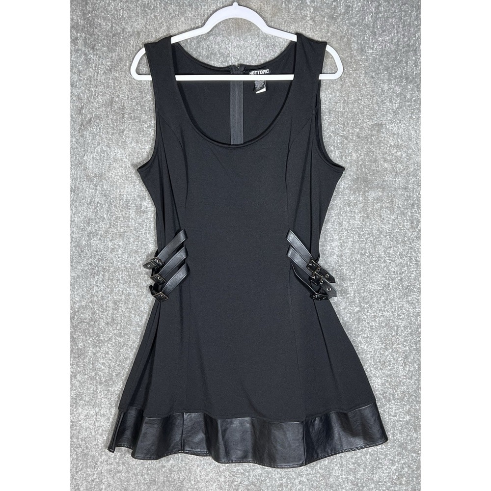 Hot Topic Y2K Whimsigoth Grunge Faux Leather Buckle Flare Dress Womens XXL Black